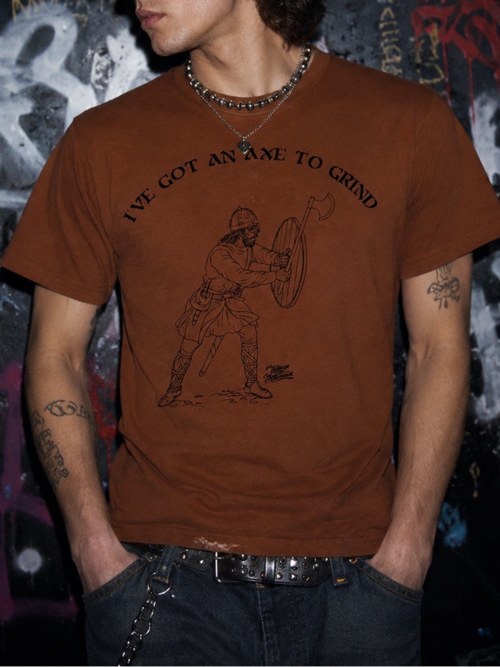 Rare Y2K Teenage Millionaire Viking Axe Graphic Tee Made in Hollywood USA M